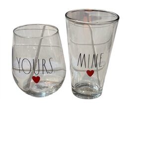 Rae Dunn Yours and Mine Glass Set with Red Heart